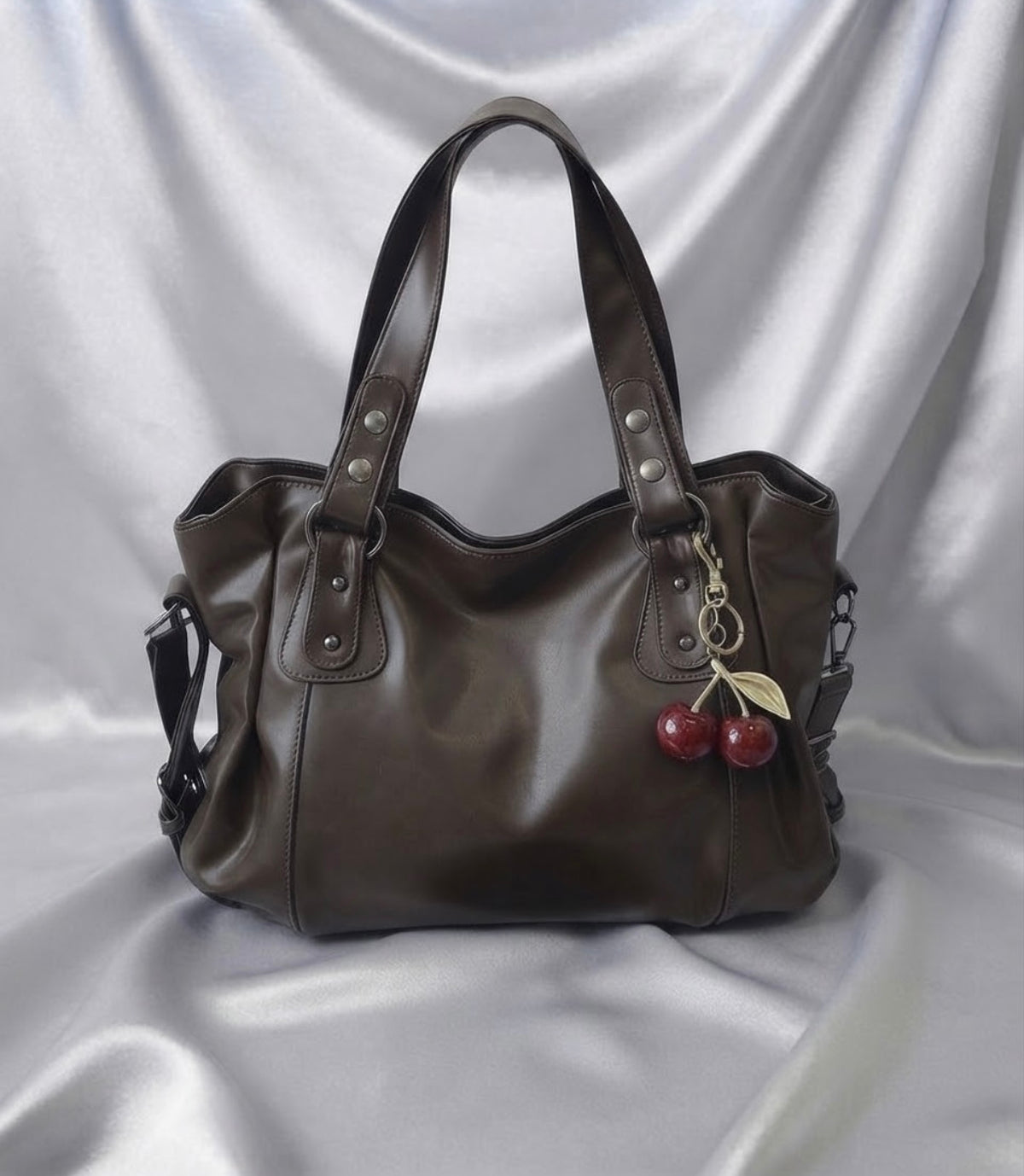 Brown Tote with Cherry Charm