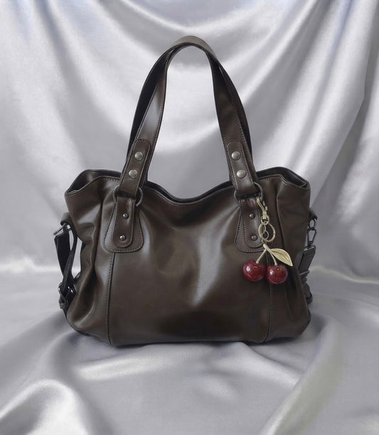 Brown Tote with Cherry Charm