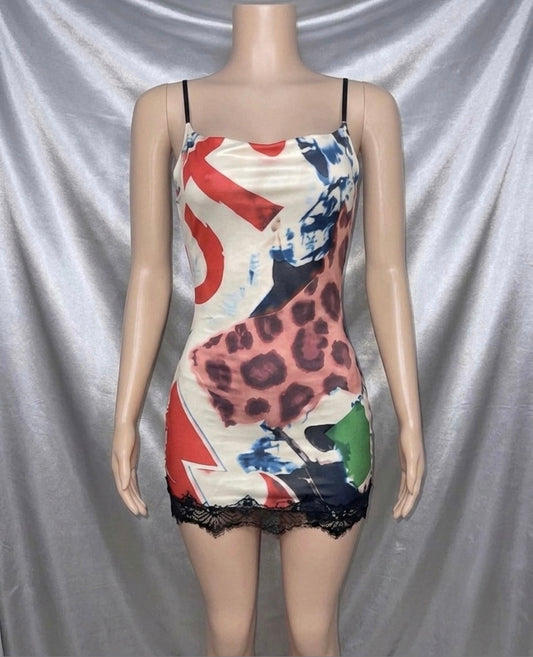 Graphic Print Lace Dress