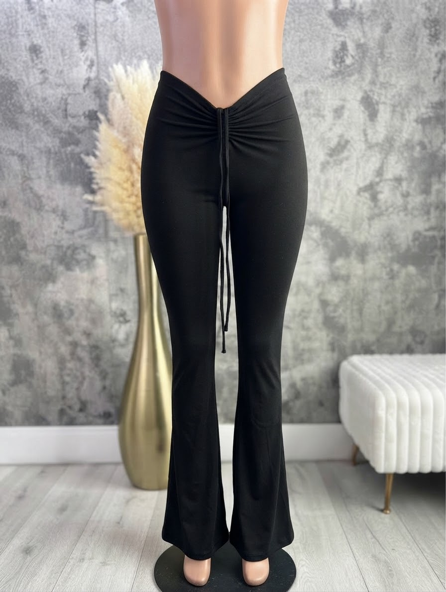Black Ruched Flared Pants